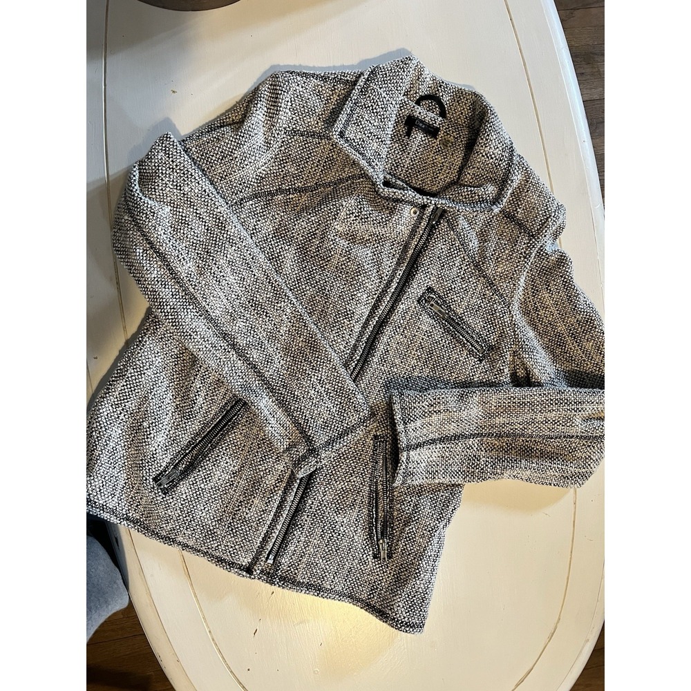 Dex 1963‎ Textured Moto Womens Jacket Med Boucle Textured Tweed Zip Biker Style